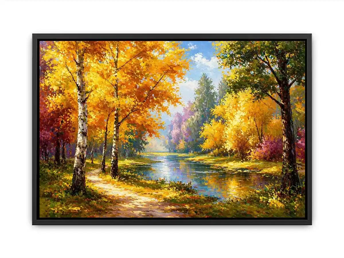 autumn forest river landscape painting impressionist Canvas Print canvas