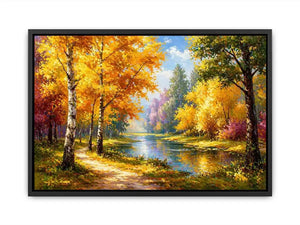 autumn forest river landscape painting impressionist Canvas Print canvas