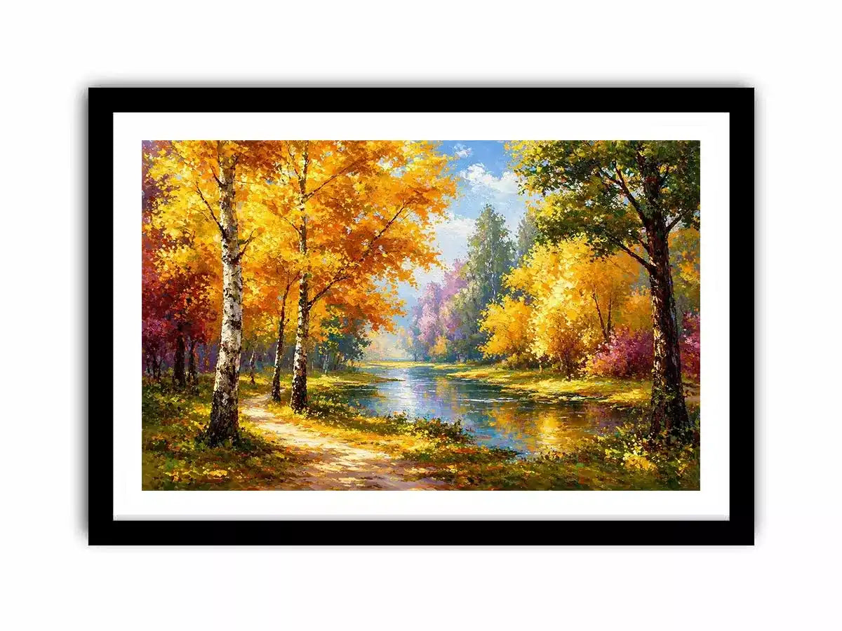 autumn forest river landscape painting impressionist Canvas Print canvas