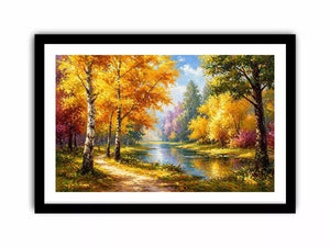 autumn forest river landscape painting impressionist Canvas Print canvas