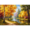 autumn forest river landscape painting impressionist Canvas Print canvas