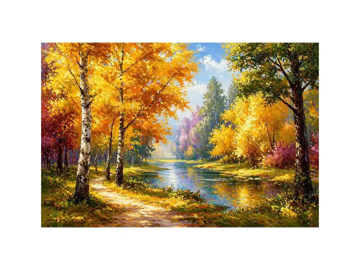 autumn forest river landscape painting impressionist Canvas Print canvas