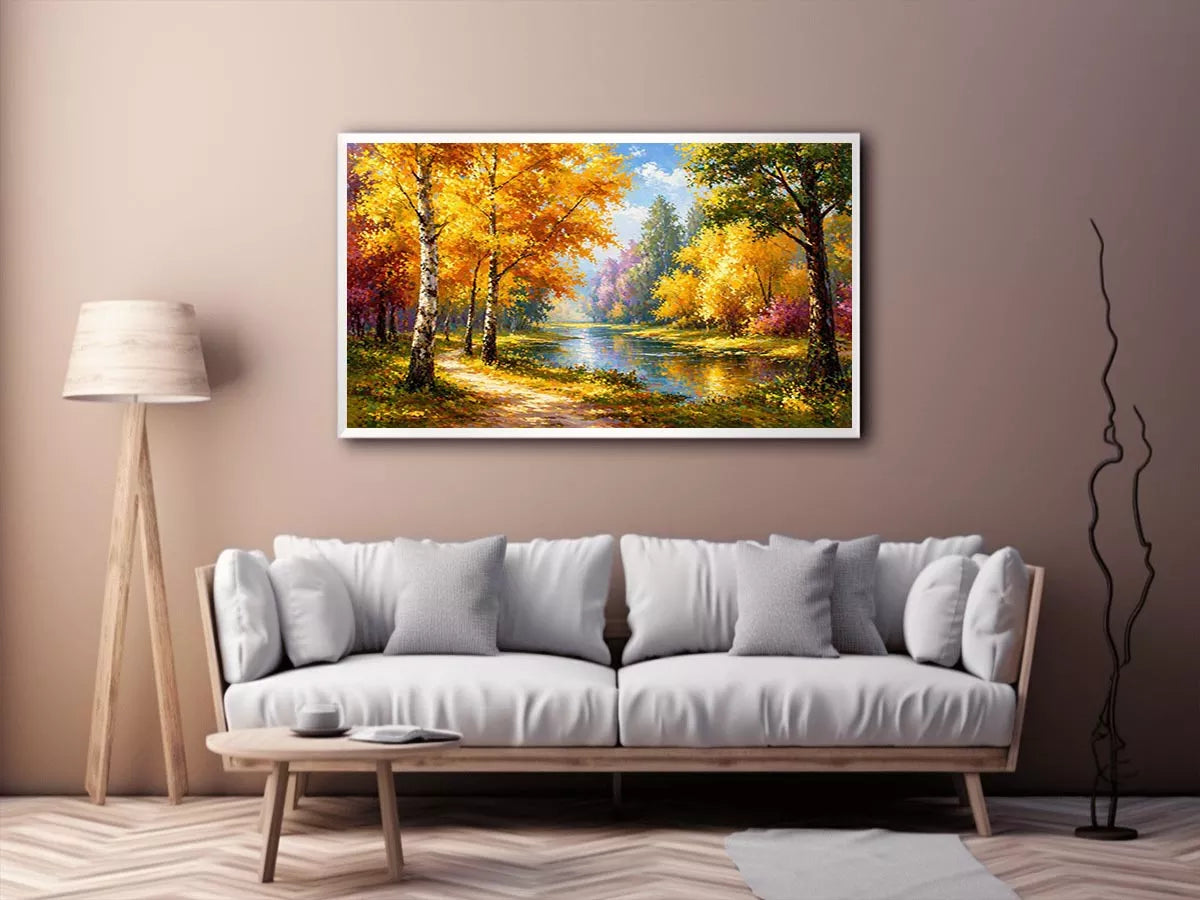 autumn forest river landscape painting impressionist Canvas Print canvas