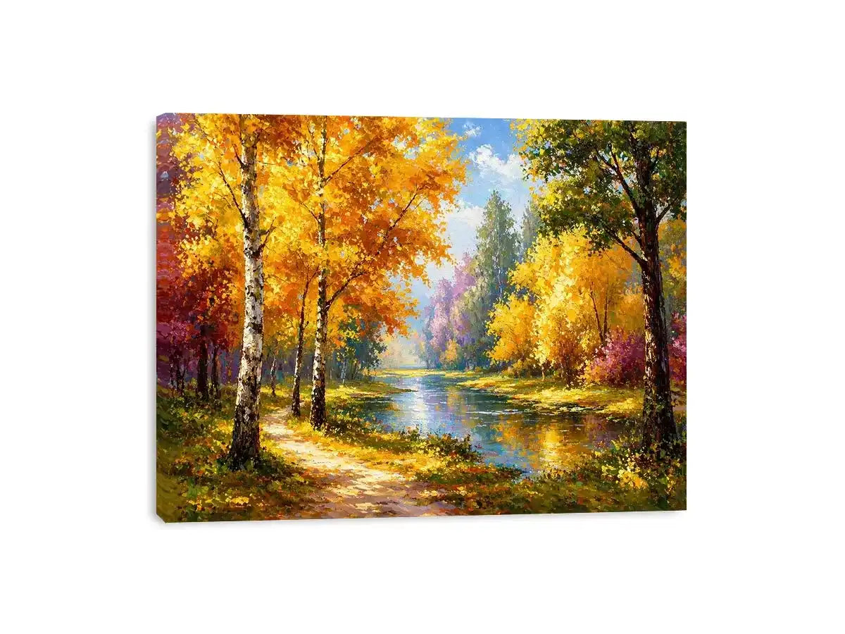autumn forest river landscape painting impressionist Canvas Print canvas