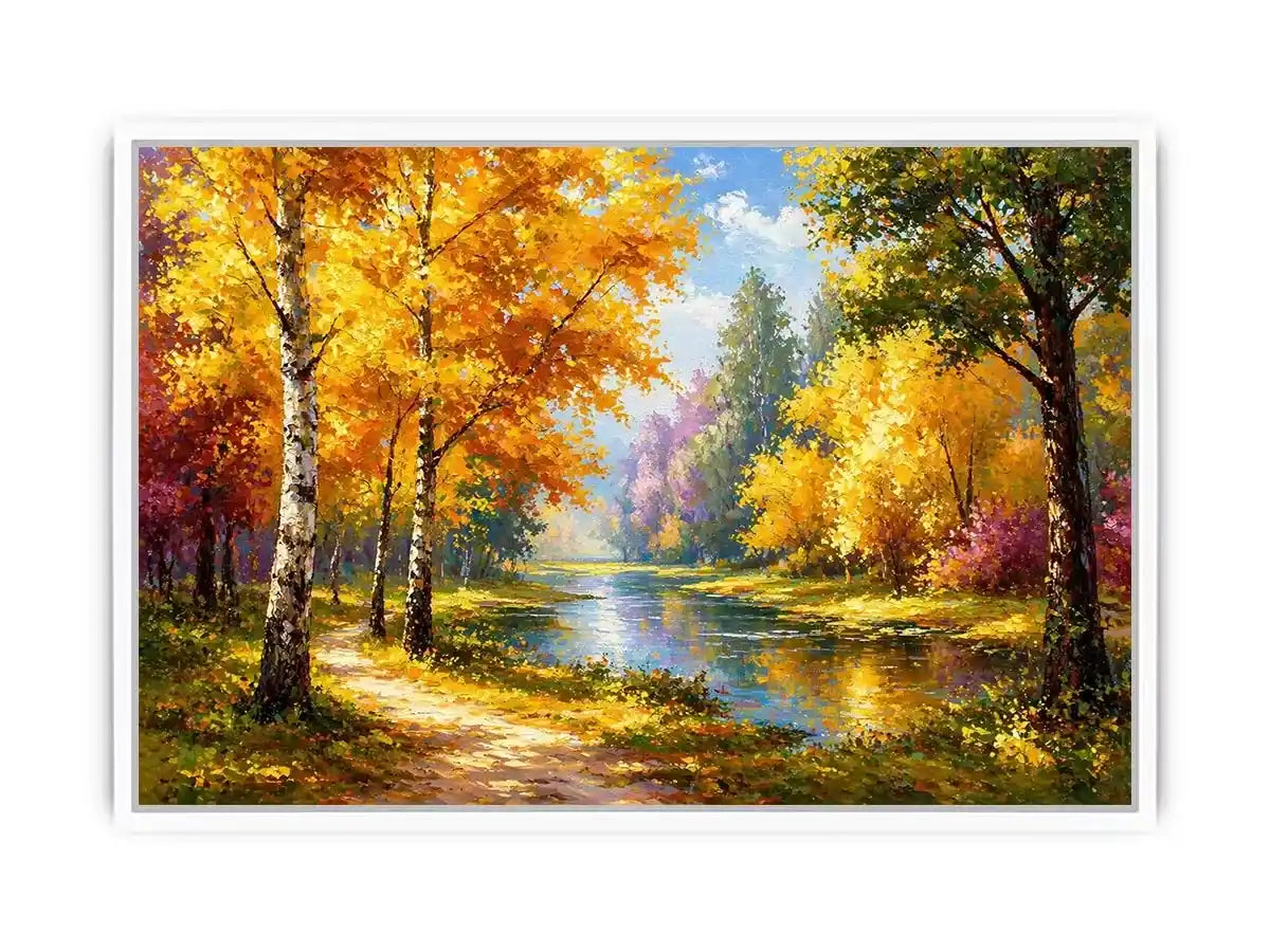 autumn forest river landscape painting impressionist Canvas Print canvas