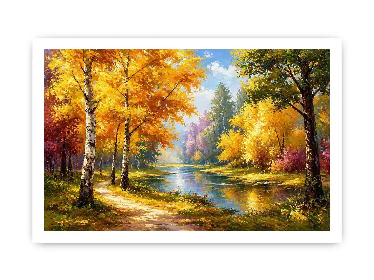 autumn forest river landscape painting impressionist Canvas Print canvas