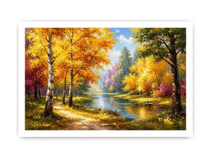 autumn forest river landscape painting impressionist Canvas Print canvas