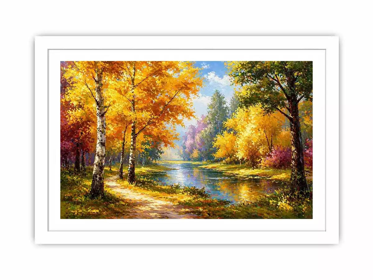 autumn forest river landscape painting impressionist Canvas Print canvas
