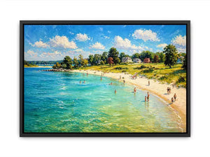 impressionist beach scene people seaside coastal Canvas Print canvas