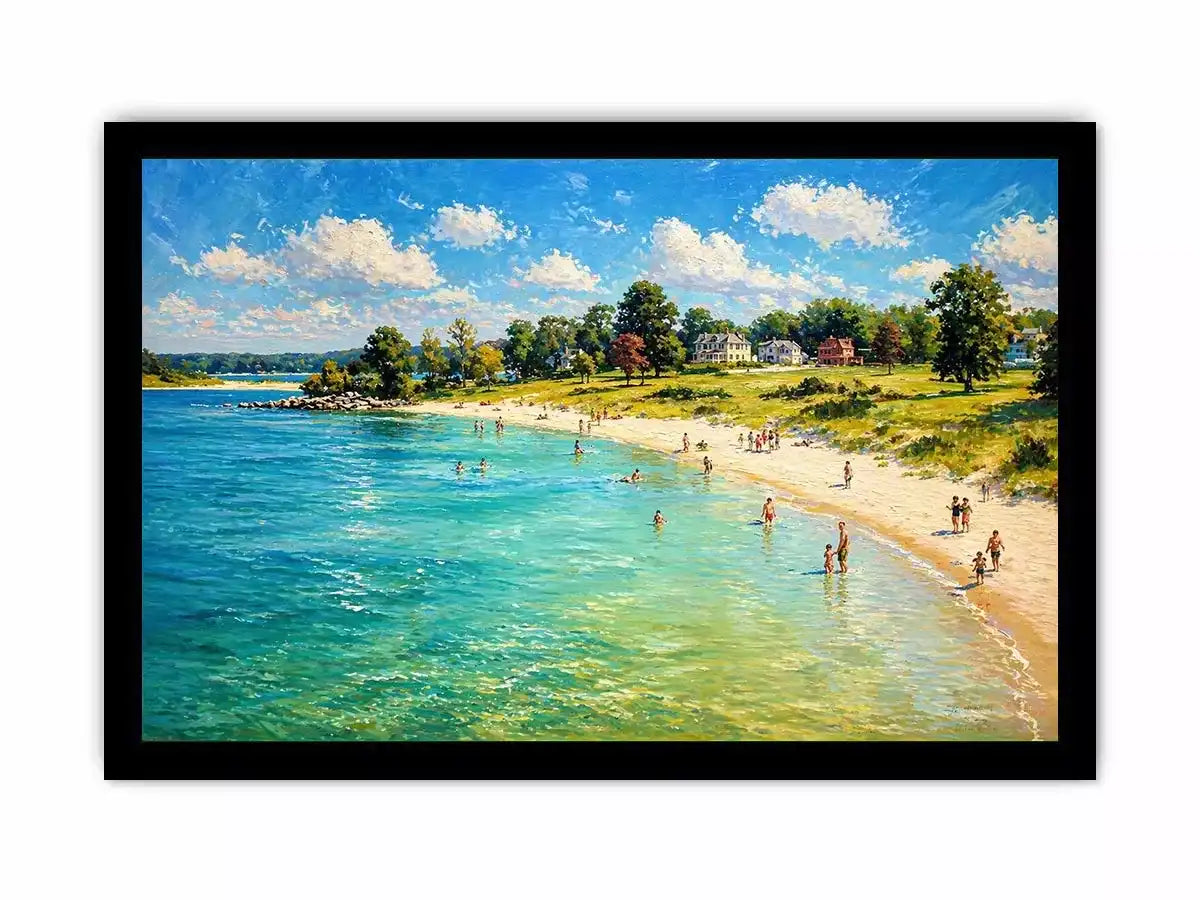 impressionist beach scene people seaside coastal Canvas Print canvas