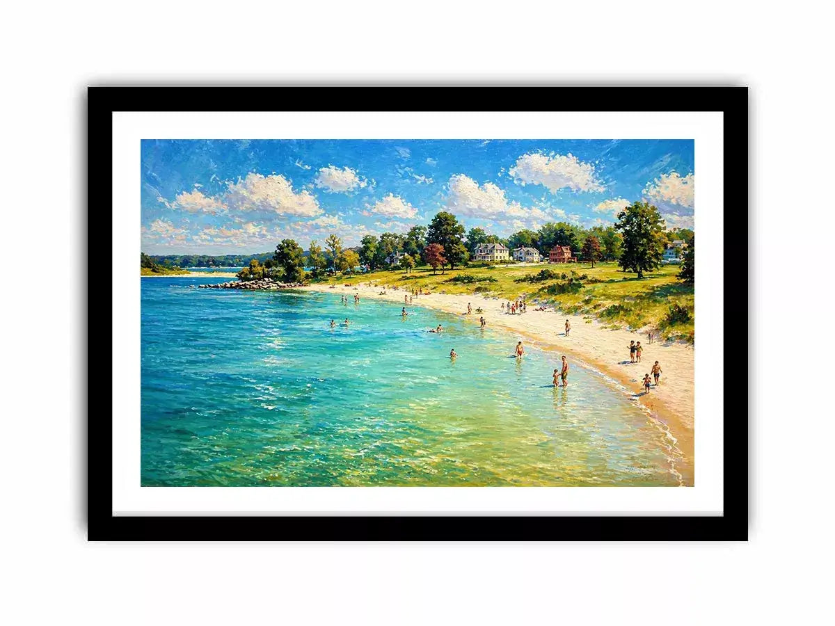 impressionist beach scene people seaside coastal Canvas Print canvas