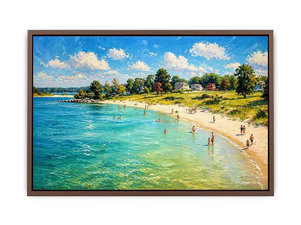impressionist beach scene people seaside coastal Canvas Print canvas