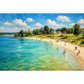impressionist beach scene people seaside coastal Canvas Print canvas