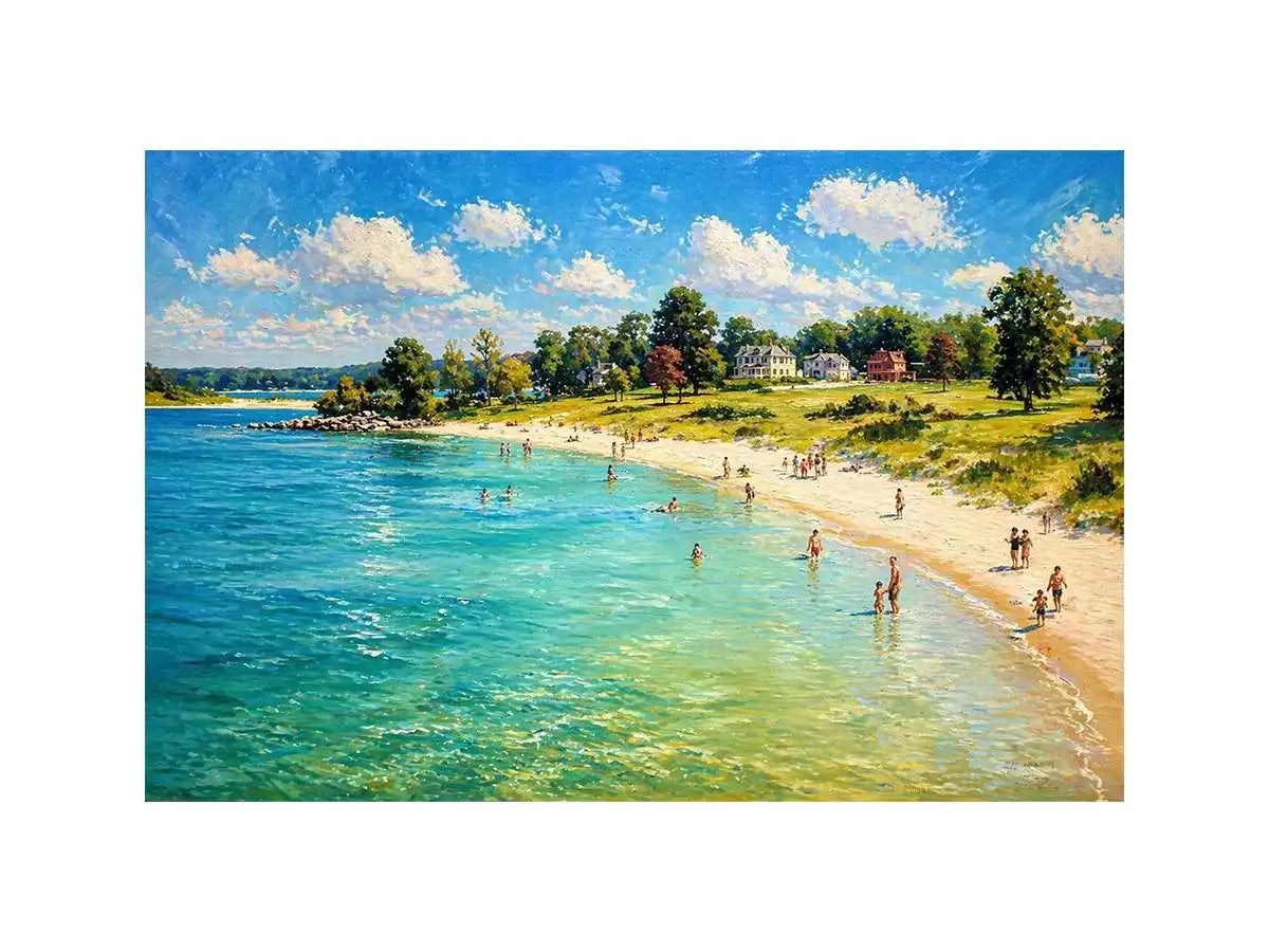 impressionist beach scene people seaside coastal Canvas Print canvas
