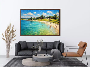 impressionist beach scene people seaside coastal Canvas Print canvas