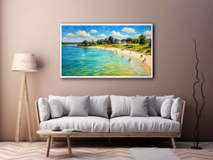 impressionist beach scene people seaside coastal Canvas Print canvas