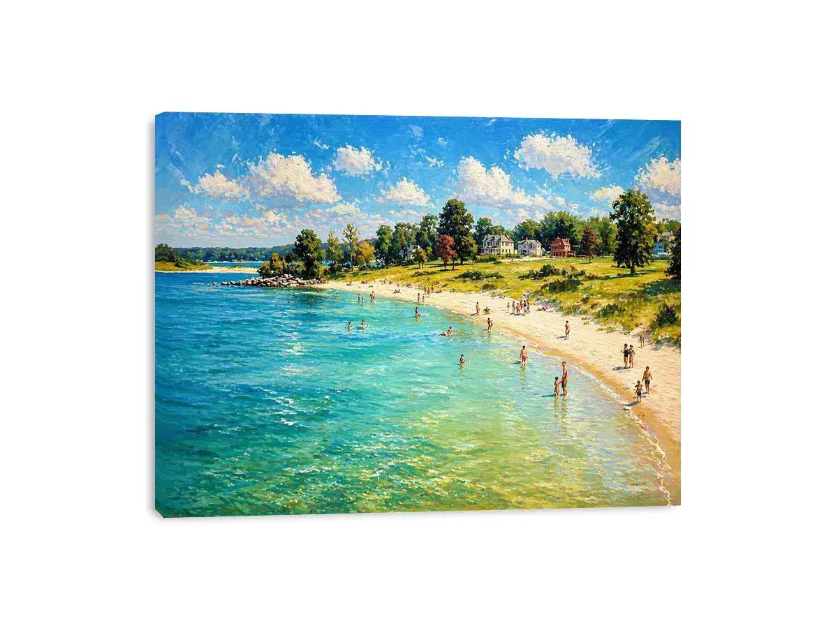 impressionist beach scene people seaside coastal Canvas Print canvas
