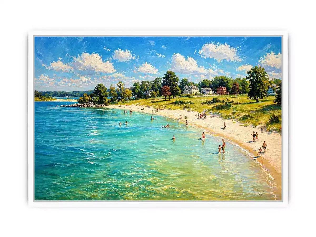 impressionist beach scene people seaside coastal Canvas Print canvas