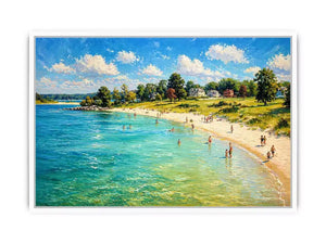 impressionist beach scene people seaside coastal Canvas Print canvas
