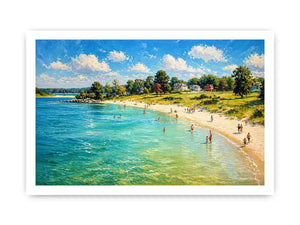 impressionist beach scene people seaside coastal Canvas Print canvas