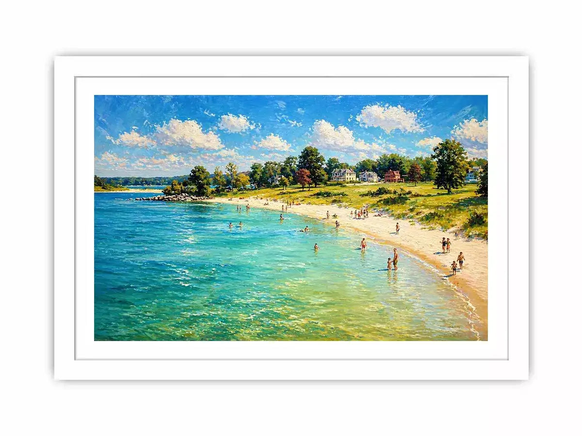 impressionist beach scene people seaside coastal Canvas Print canvas