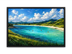 impressionist coastal lagoon turquoise water landscape Canvas Print canvas