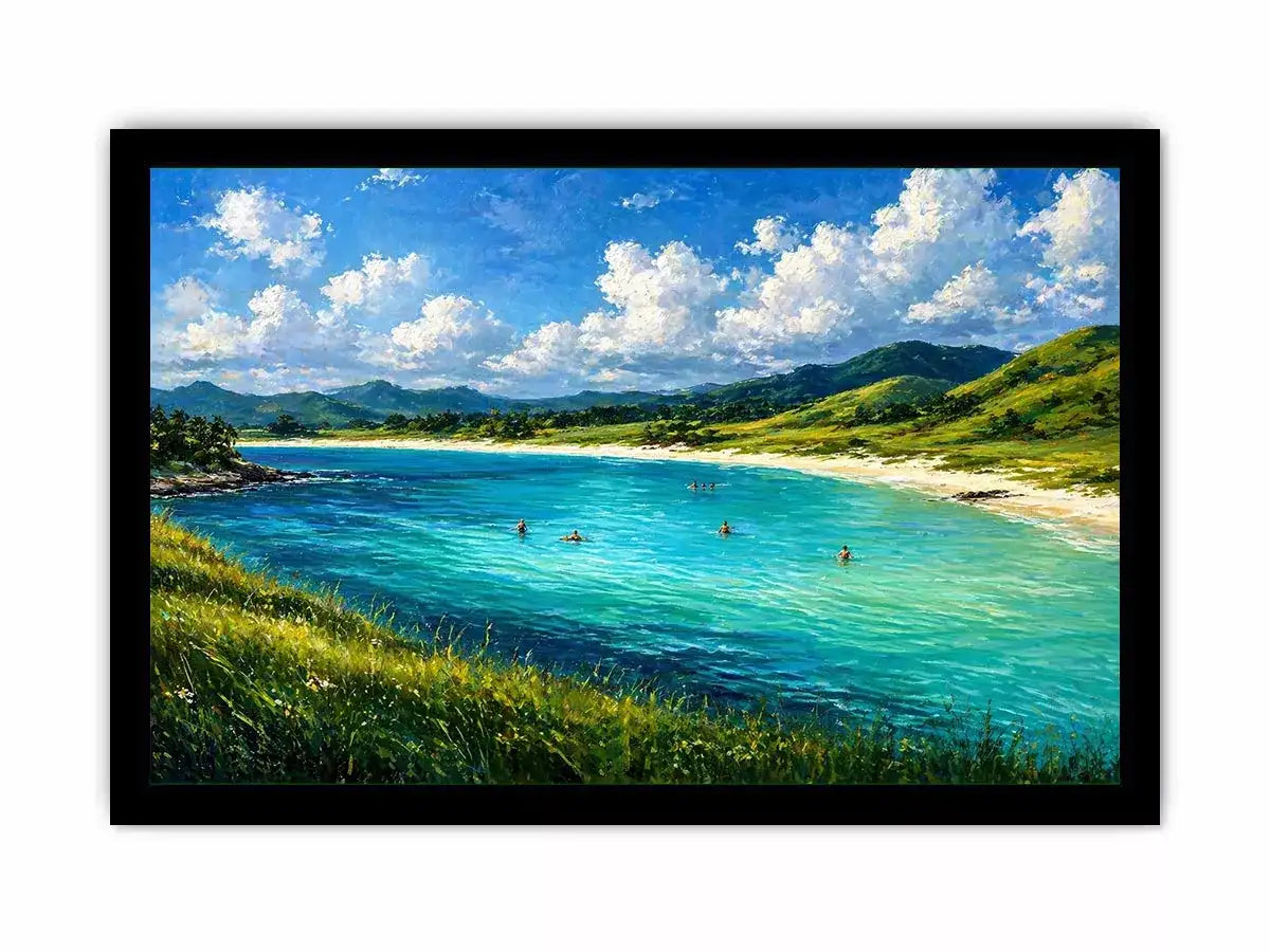 impressionist coastal lagoon turquoise water landscape Canvas Print canvas