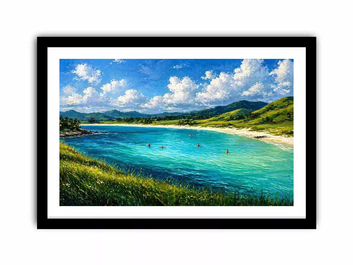 impressionist coastal lagoon turquoise water landscape Canvas Print canvas