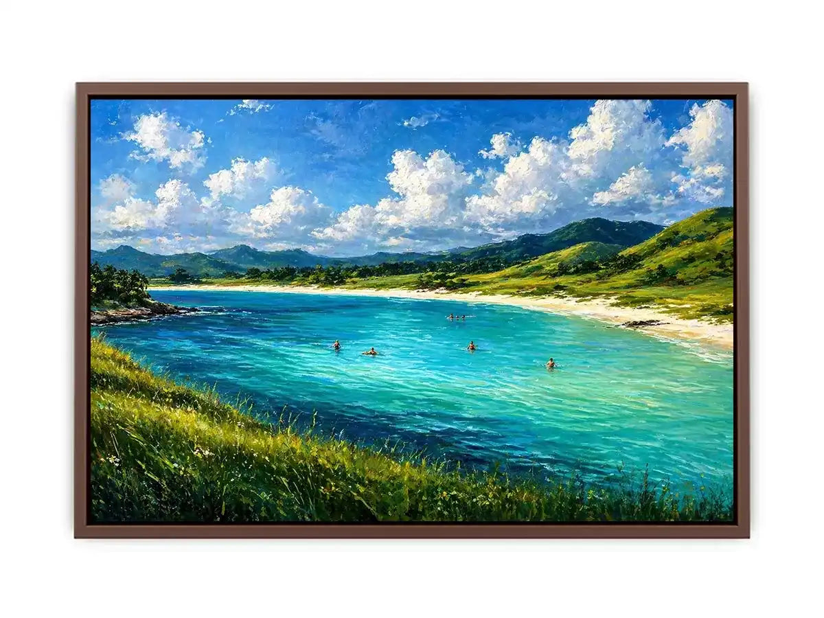 impressionist coastal lagoon turquoise water landscape Canvas Print canvas