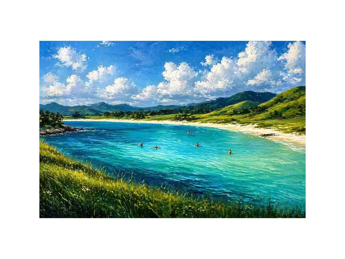impressionist coastal lagoon turquoise water landscape Canvas Print canvas