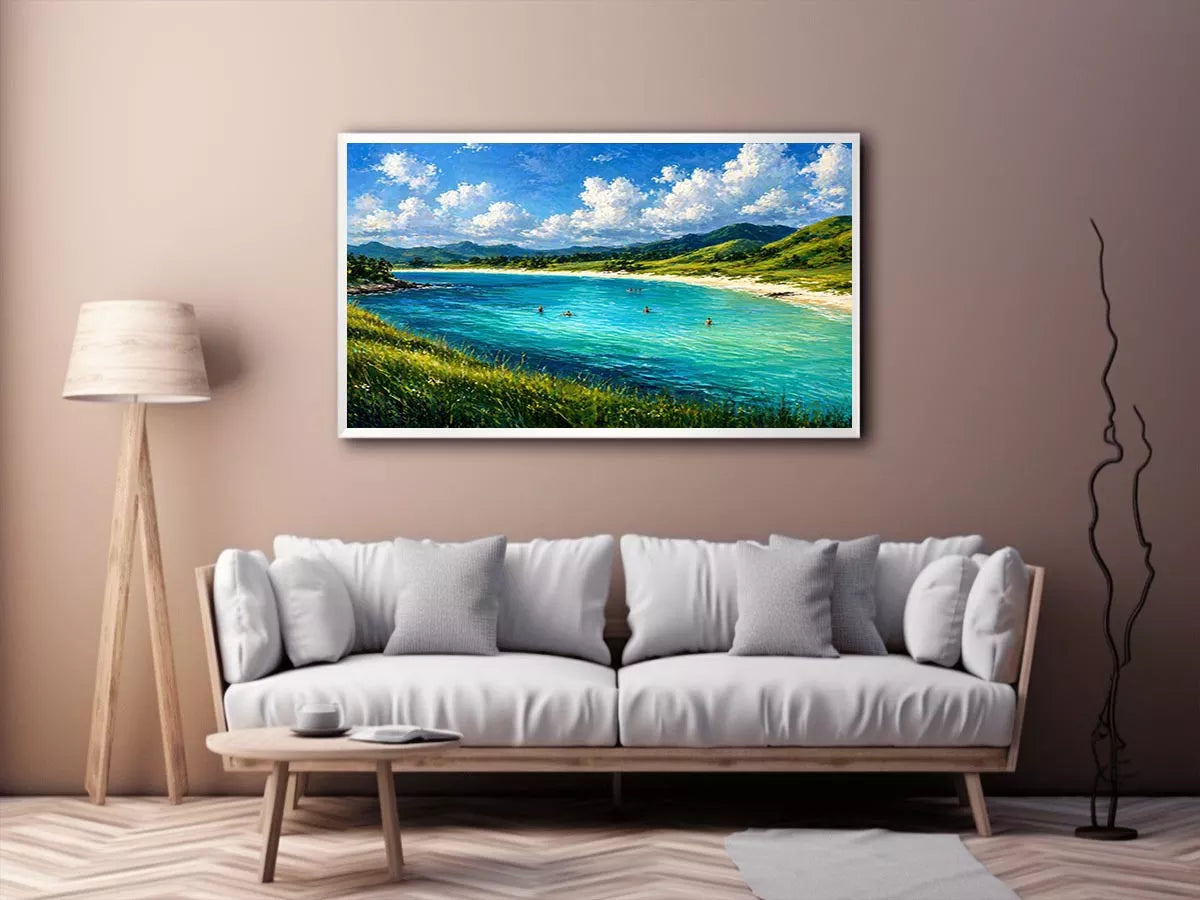 impressionist coastal lagoon turquoise water landscape Canvas Print canvas