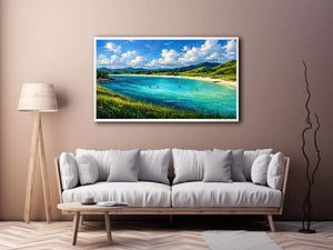 impressionist coastal lagoon turquoise water landscape Canvas Print canvas
