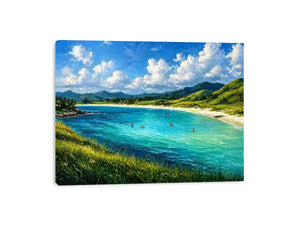 impressionist coastal lagoon turquoise water landscape Canvas Print canvas