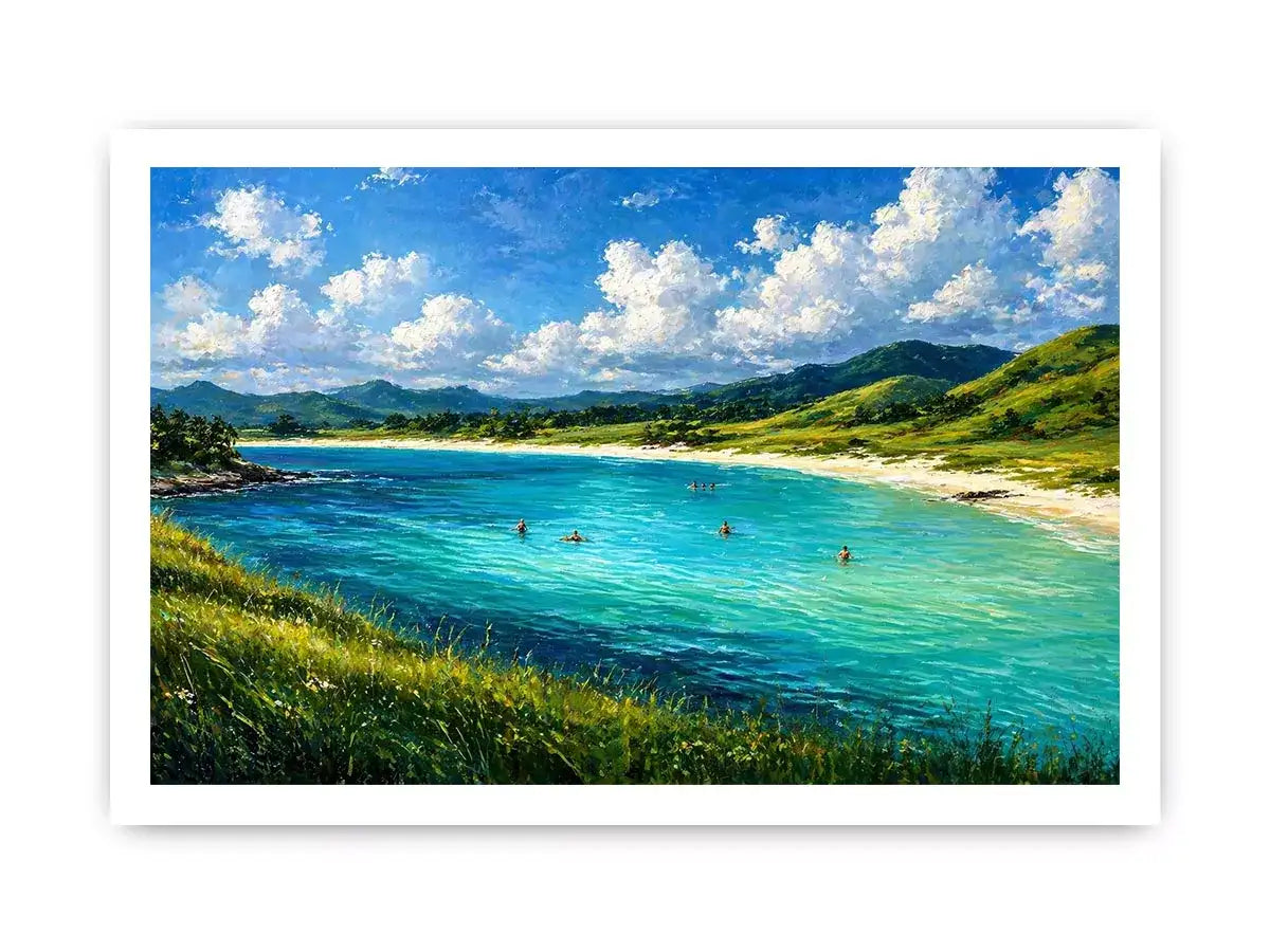 impressionist coastal lagoon turquoise water landscape Canvas Print canvas