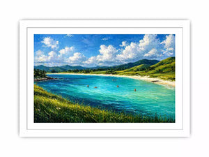 impressionist coastal lagoon turquoise water landscape Canvas Print canvas