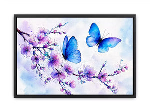 watercolor butterfly floral blossom Canvas Print blue purple canvas