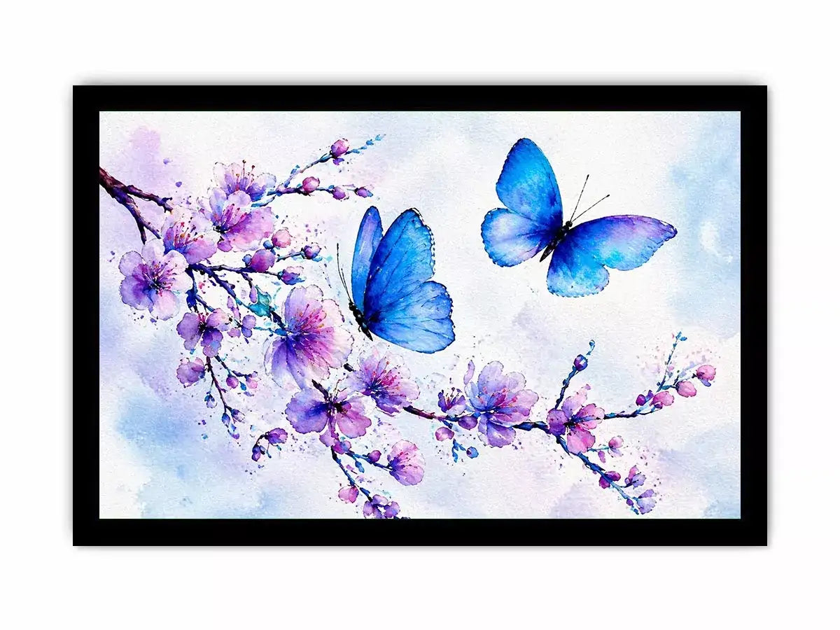watercolor butterfly floral blossom Canvas Print blue purple canvas