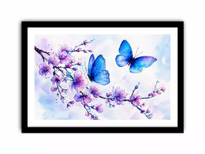 watercolor butterfly floral blossom Canvas Print blue purple canvas