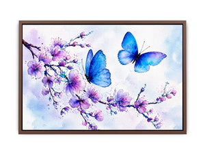 watercolor butterfly floral blossom Canvas Print blue purple canvas