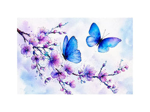 watercolor butterfly floral blossom Canvas Print blue purple canvas