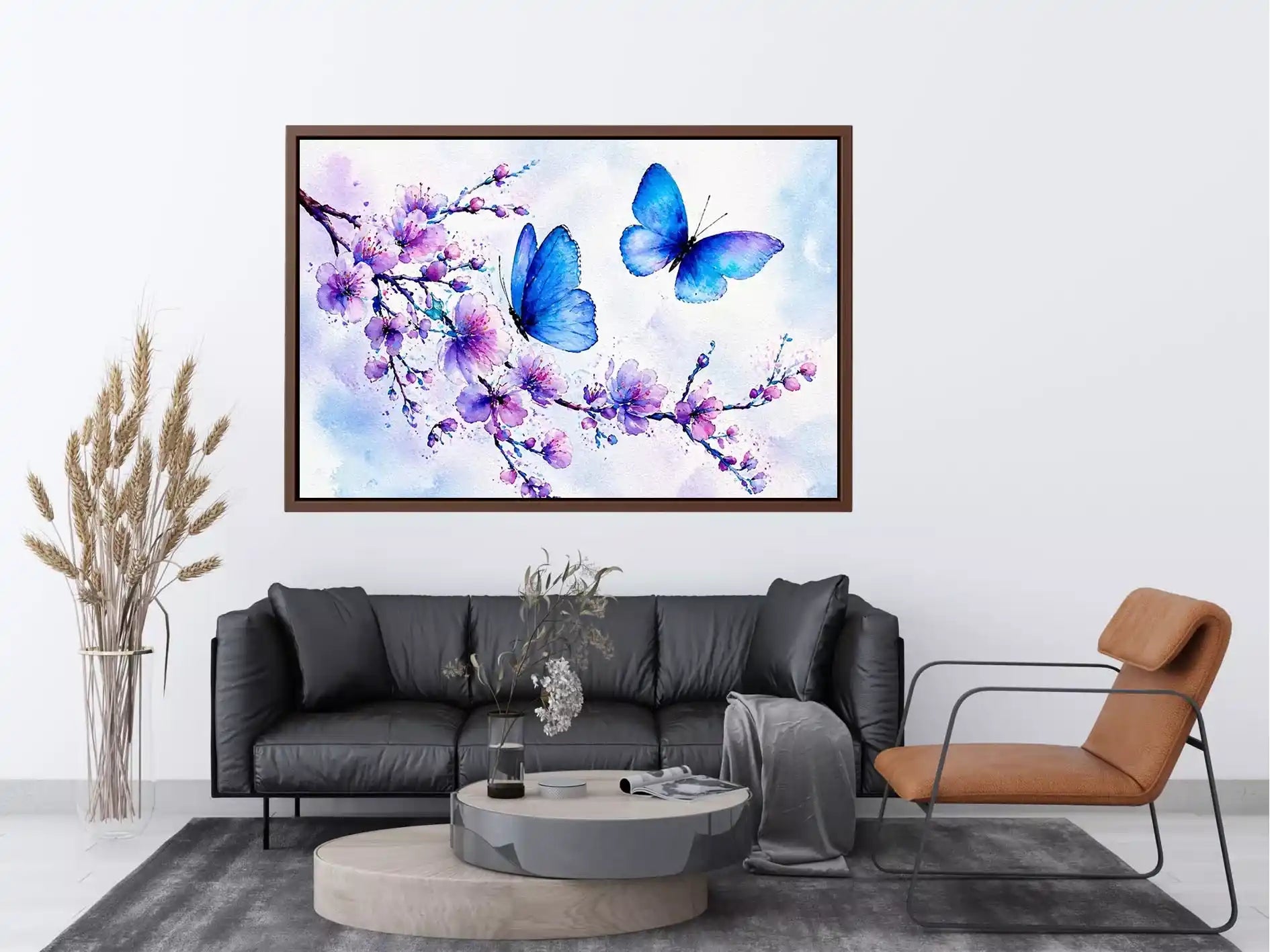 watercolor butterfly floral blossom Canvas Print blue purple canvas