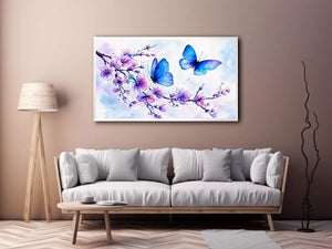 watercolor butterfly floral blossom Canvas Print blue purple canvas