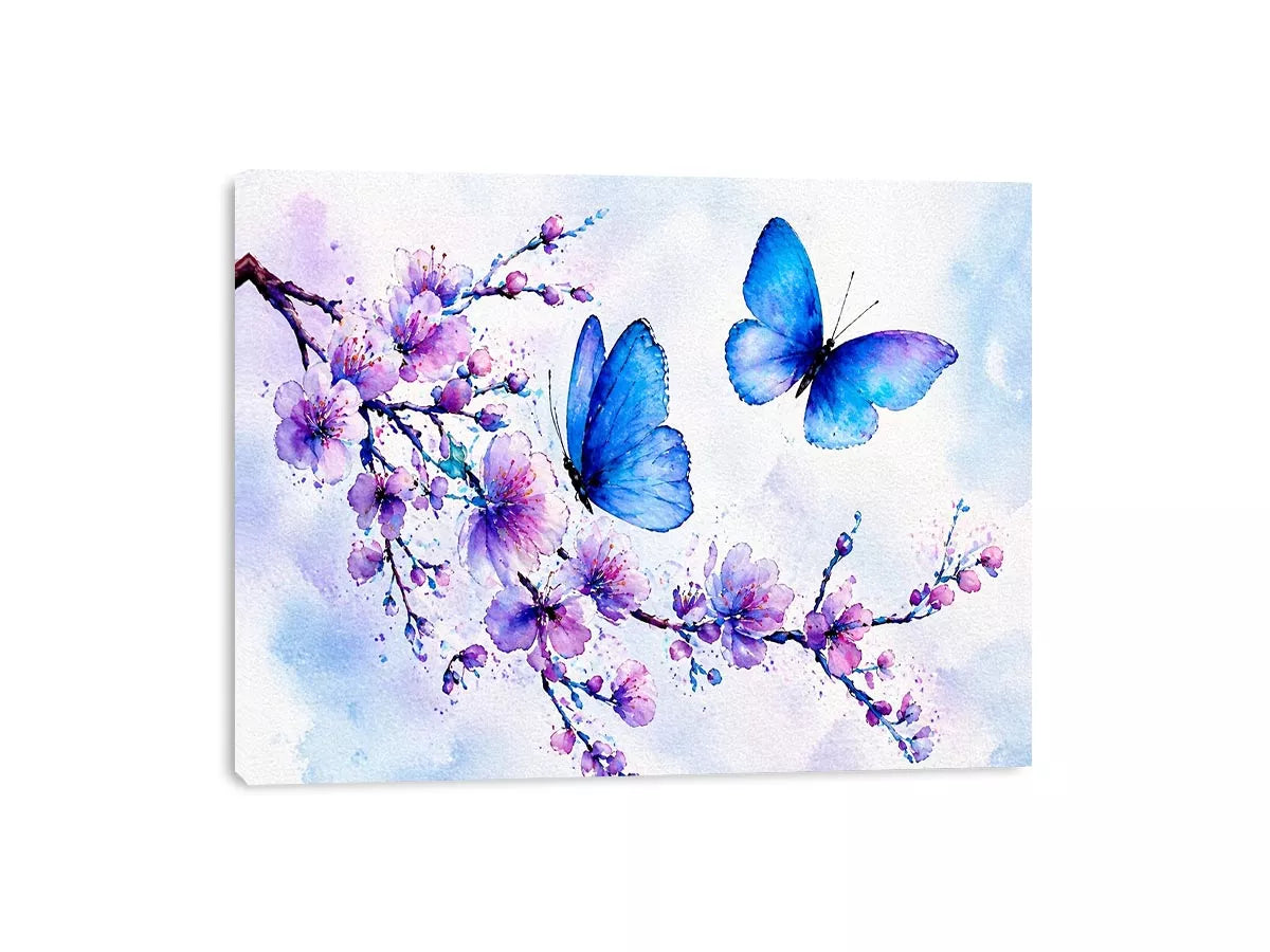 watercolor butterfly floral blossom Canvas Print blue purple canvas