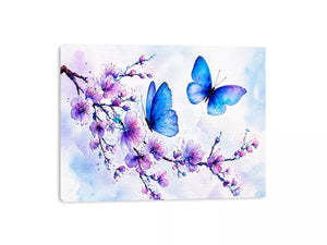 watercolor butterfly floral blossom Canvas Print blue purple canvas