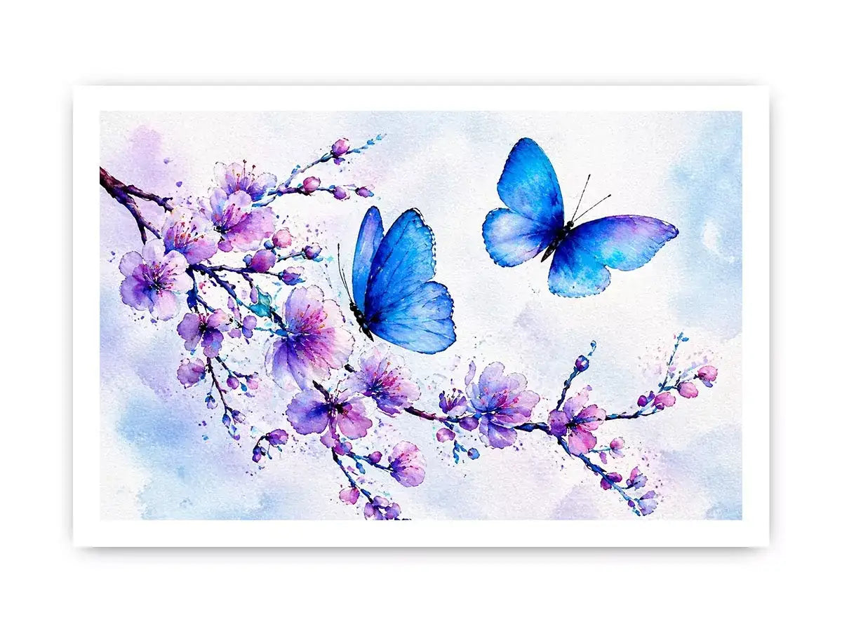 watercolor butterfly floral blossom Canvas Print blue purple canvas