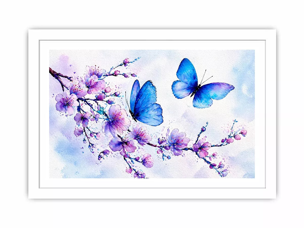 watercolor butterfly floral blossom Canvas Print blue purple canvas