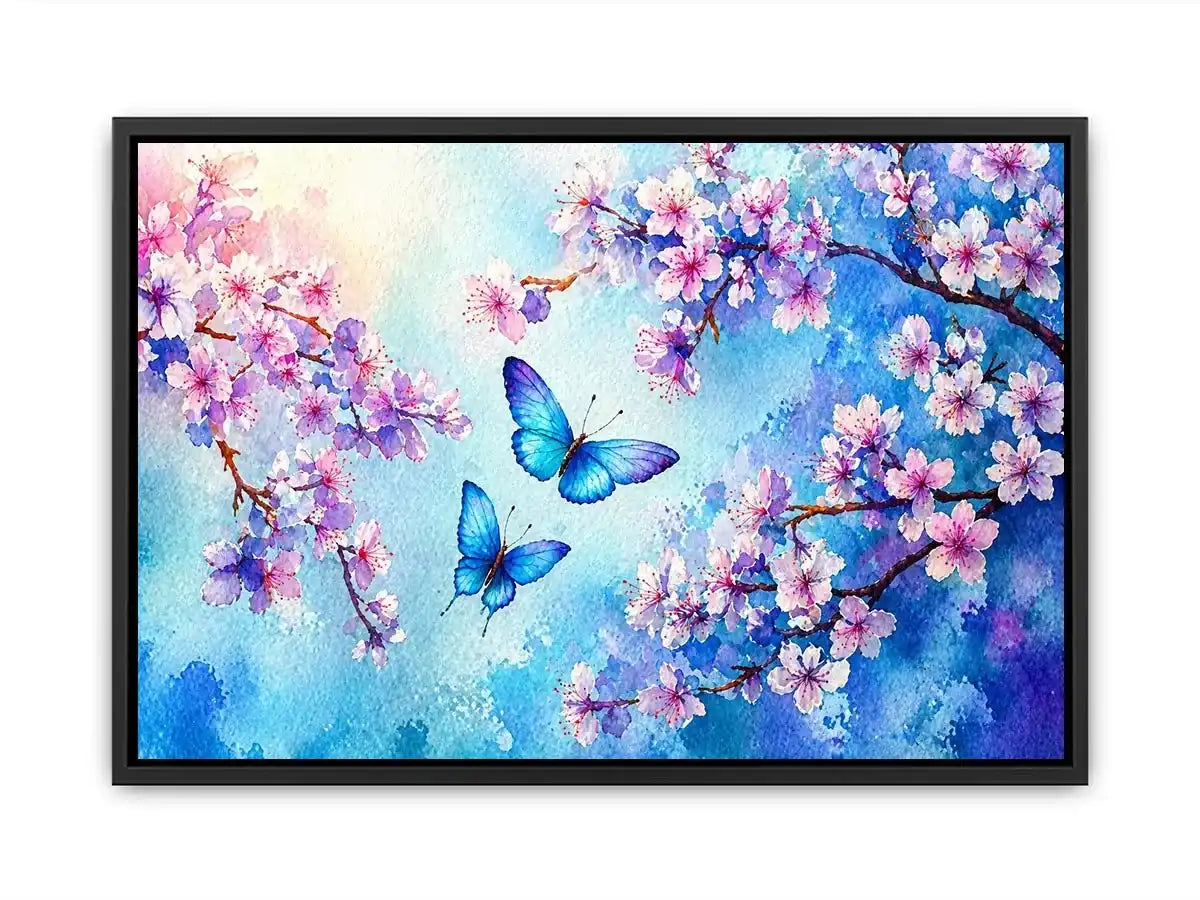 watercolor butterfly floral blossom blue pastel Canvas Print canvas