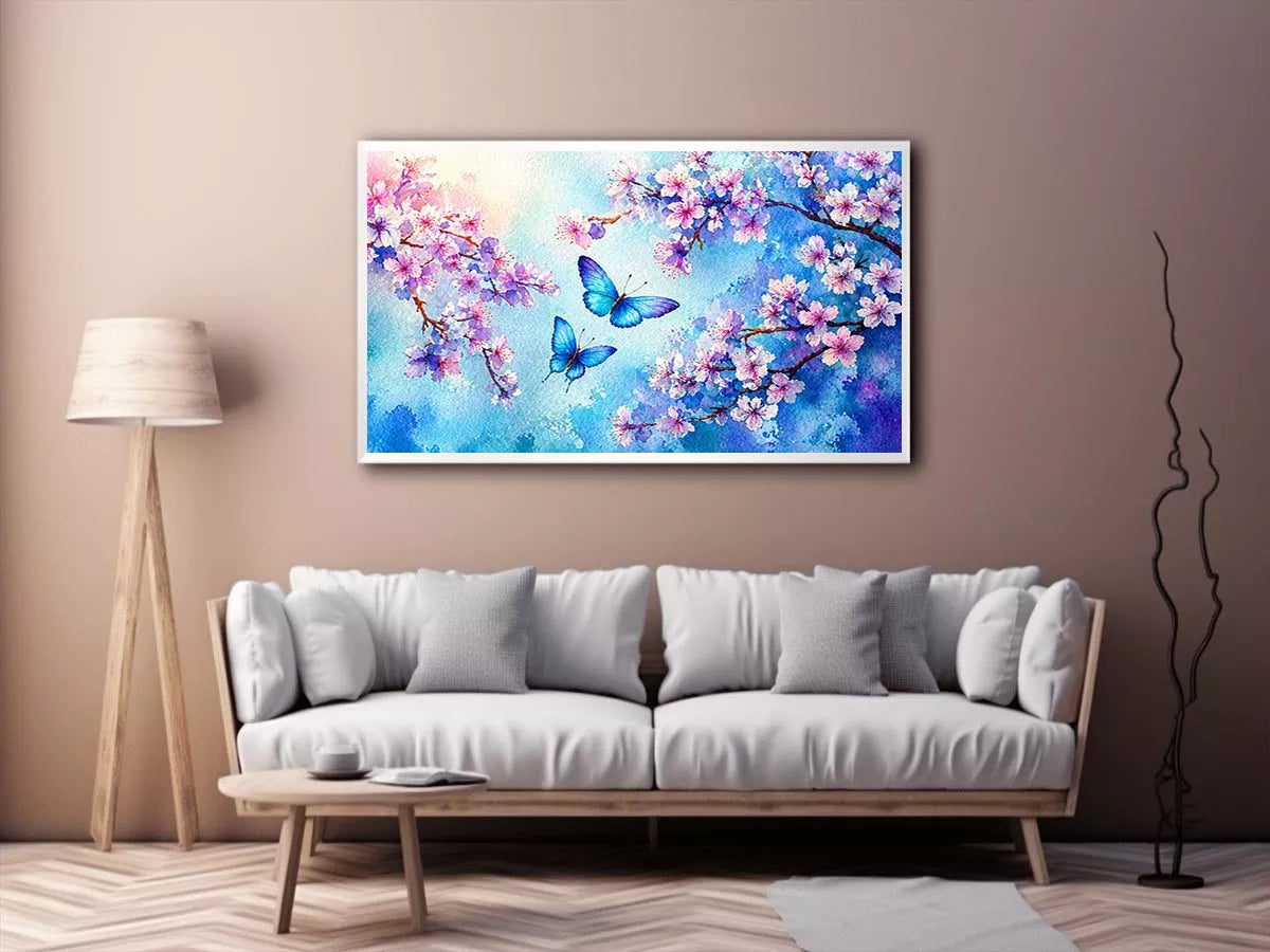 watercolor butterfly floral blossom blue pastel Canvas Print canvas