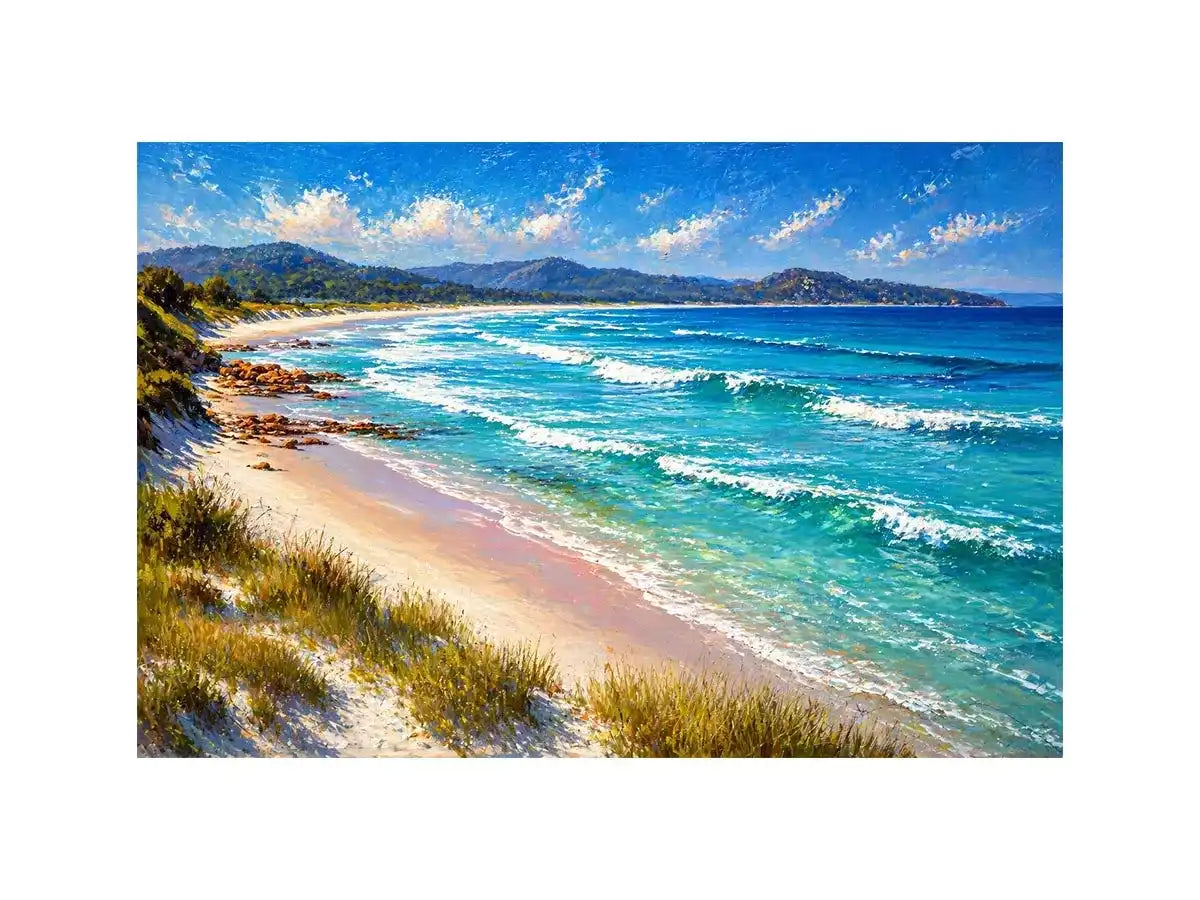 impressionist coastal beach waves turquoise ocean Canvas Print canvas