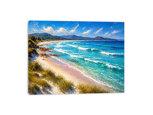 impressionist coastal beach waves turquoise ocean Canvas Print canvas
